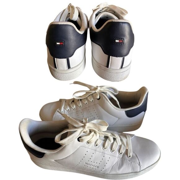 Tommy Hilfiger Men’s Sneakers – White Leather Low Top Size 13 - Picture 3 of 17